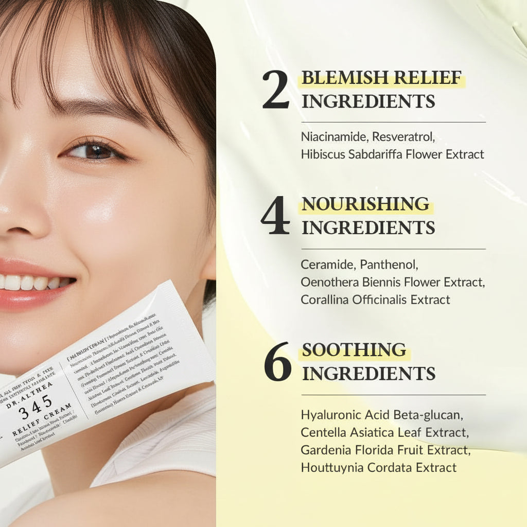 345 Relief Cream, Daily Face Moisturizer, Blemish Relief Care, Soothing Recovery & Moisture, Korean Vegan Skin Care for All Skin Types, 1.69 Fl Oz (Pack of 1)
