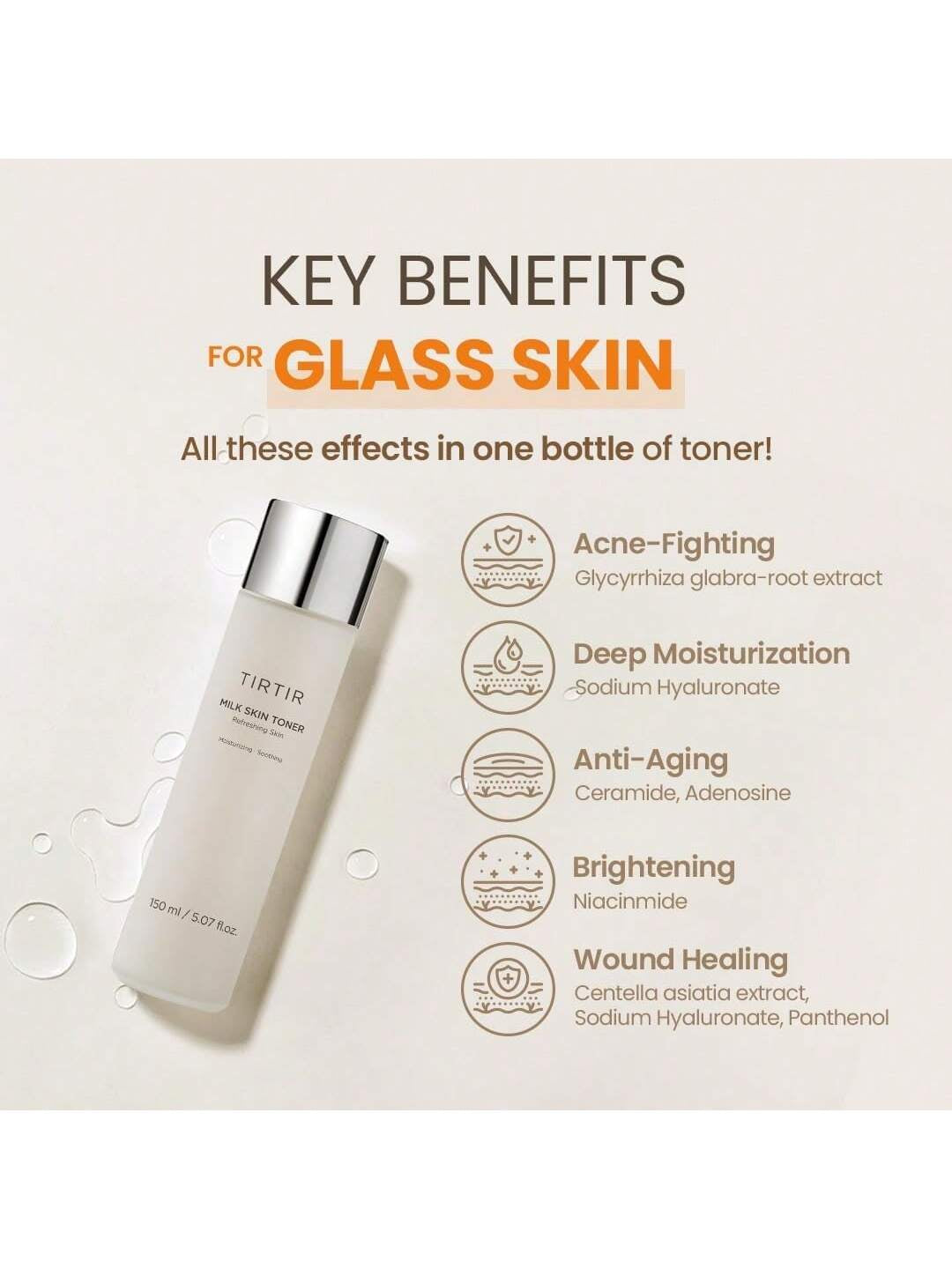 TIRTIR Milk Skin Rice Toner | Deep Moisturizing, Hydrating Toner for Face, Niacinamide, Ceramide, Rice Bran Extract, Nature-Oriented Ingredients for Korean Skin Care, Vegan, 5.07 Fl.Oz.