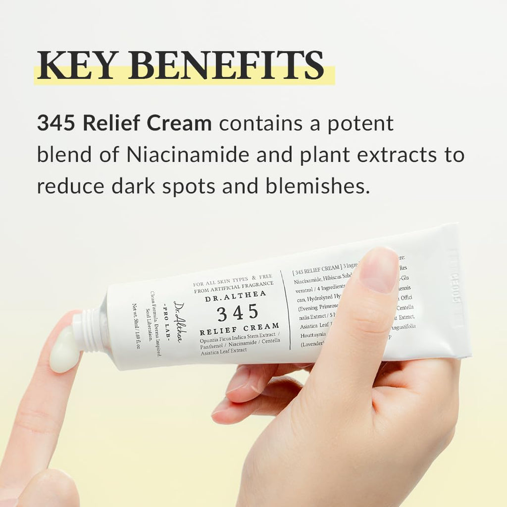 345 Relief Cream, Daily Face Moisturizer, Blemish Relief Care, Soothing Recovery & Moisture, Korean Vegan Skin Care for All Skin Types, 1.69 Fl Oz (Pack of 1)